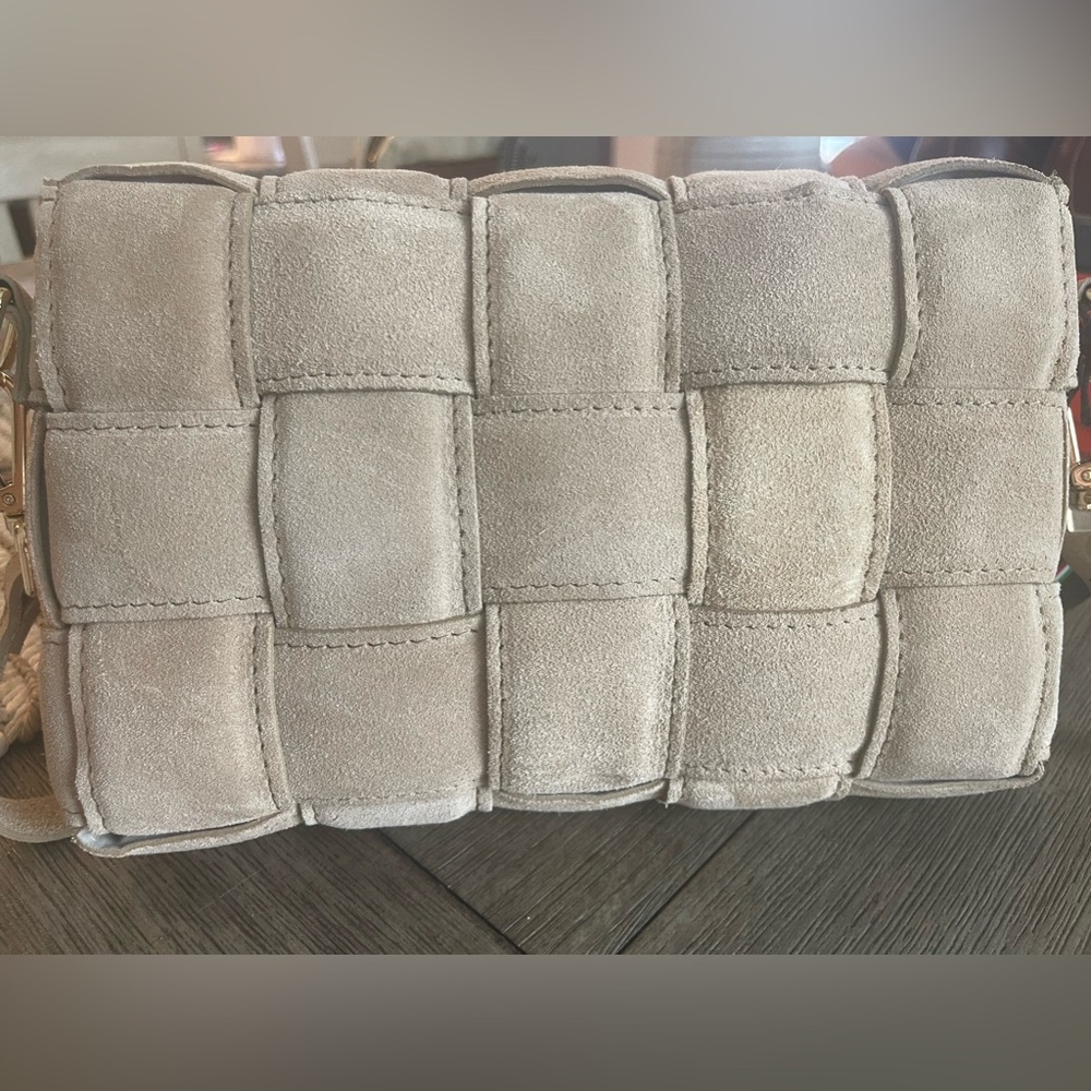 Viola Castellani beige suede padded crossbody purse